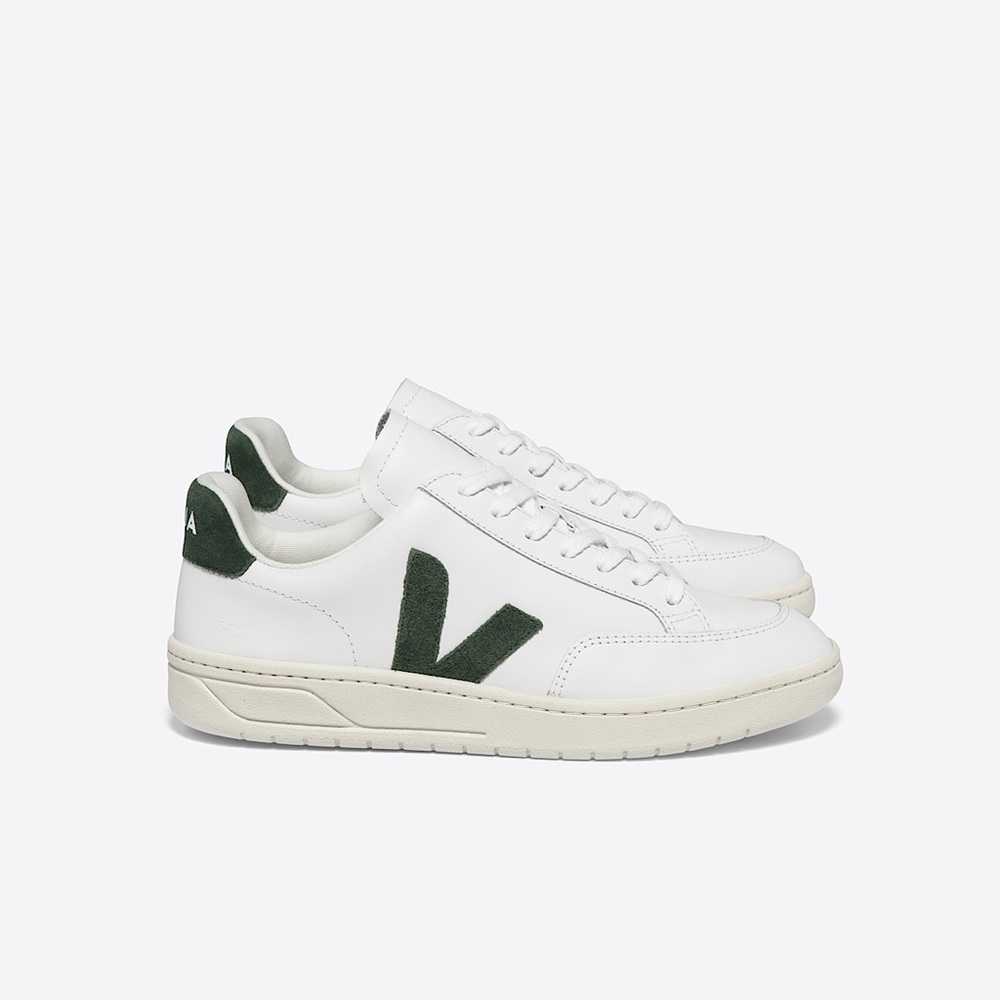 Veja V-12 White and Green Sneakers
